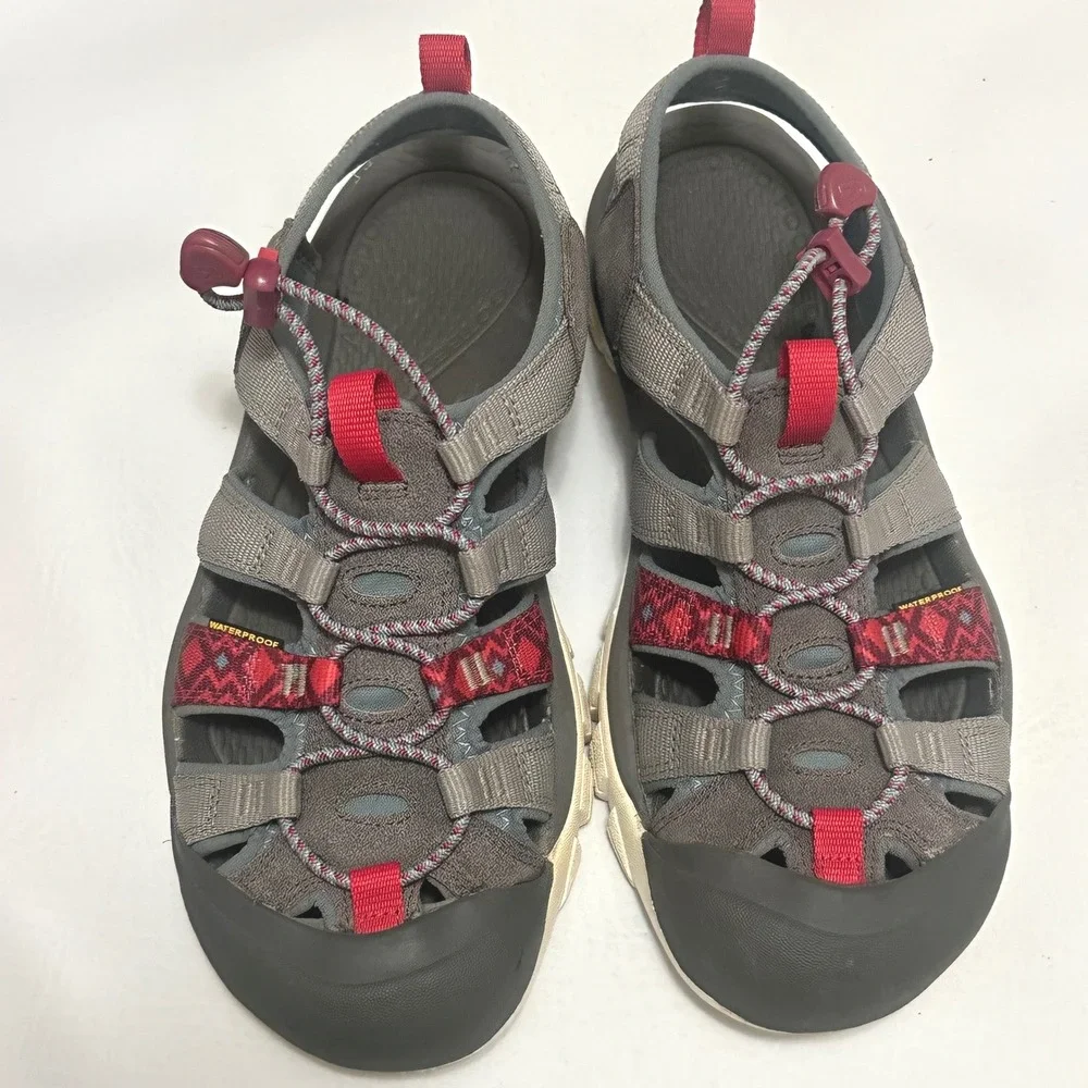 KEEN Newport H2 Womens Grey Red Waterproof Hiking Sandals Size 10.5 1016486